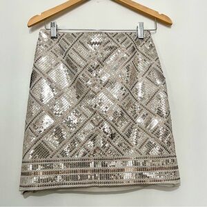 White House | Black Market gold & ivory sequence mini skirt